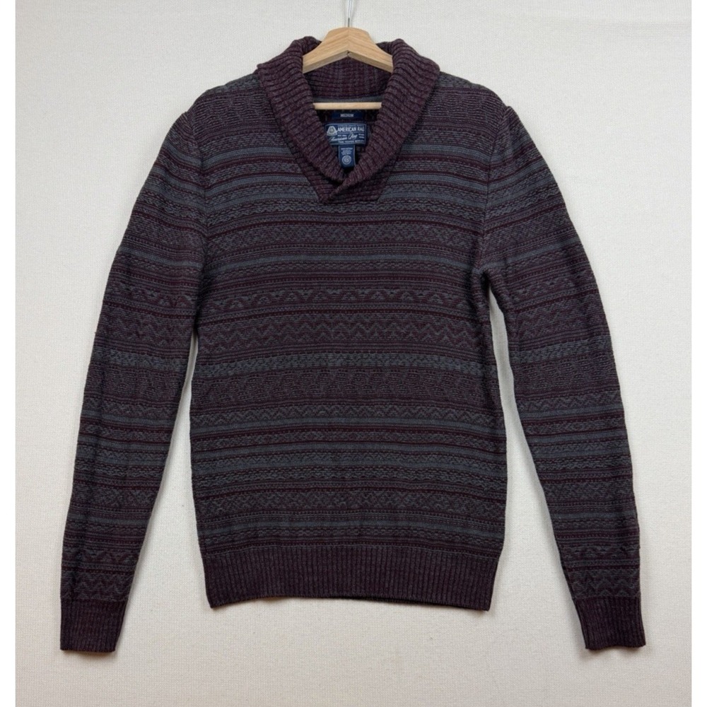 American Rag Cowl Neck Mens Knit‎ Sweater Size Medium Maroon Preppy Coastal